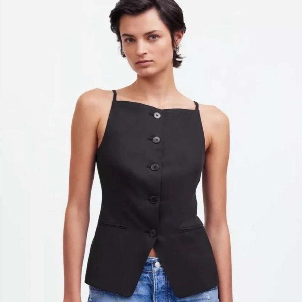 Madewell Black Sleeveless Square Neck Button Down Vest 10, 14 NWT